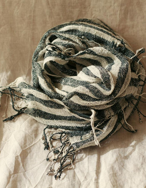 Load image into Gallery viewer, Fatima Hand-loomed Raw Cotton Scarf, in Black

