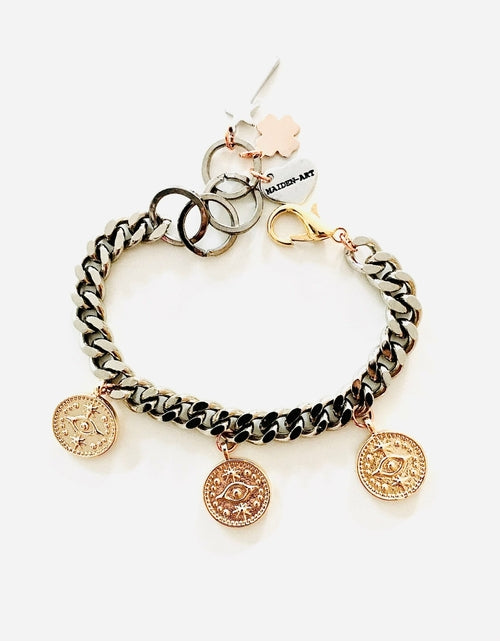 Load image into Gallery viewer, Evil Eye Coins Bracelet in Gold or Silver.
